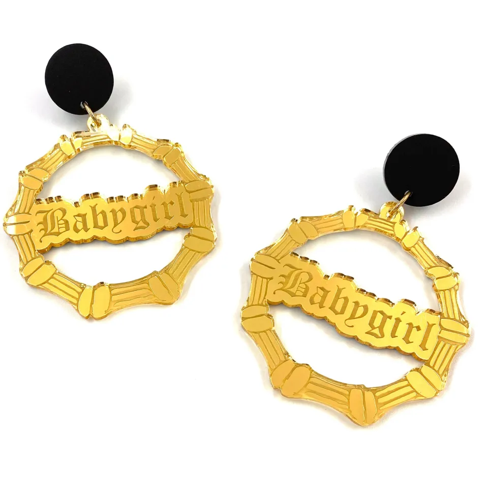 haus_of_dizzy_babygirl_ba_0.webp Earrings | Bamboo Hoops^Haus Of Dizzy 'Babygirl' Bamboo Hoops