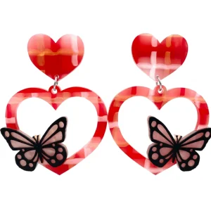 Earrings^Haus Of Dizzy 'Beautiful Butterfly' Plaid Heart Earrings ?