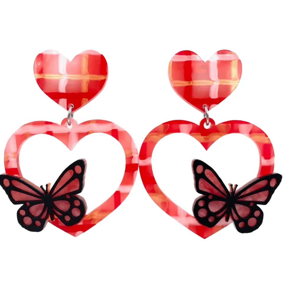 haus_of_dizzy_beautiful_b_2-5.webp Earrings^Haus Of Dizzy 'Beautiful Butterfly' Plaid Heart Earrings ?