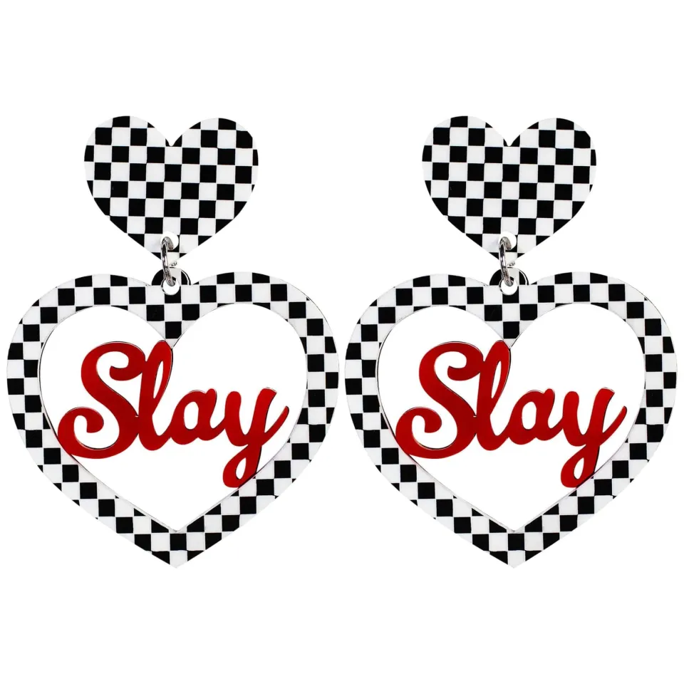 haus_of_dizzy_checkered_s_0.webp Earrings^Haus Of Dizzy Checkered Slay Heart Earrings