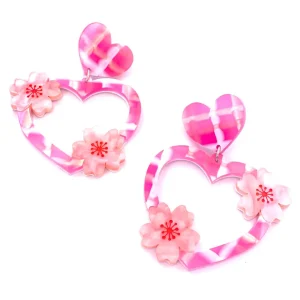 Earrings^Haus Of Dizzy Cherry Blossom Plaid Heart Earrings ?