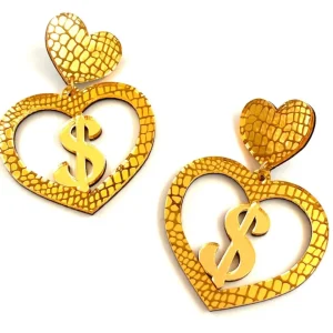 Earrings^Haus Of Dizzy 'Croc Dollarz' Mirror Heart Earrings