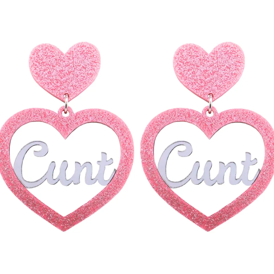 haus_of_dizzy_cunt_glitte_0.webp Earrings^Haus Of Dizzy 'Cunt' Glitter Heart Earrings