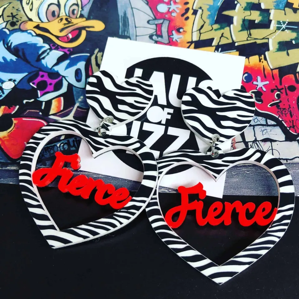 haus_of_dizzy_fierce_zebr_0.webp Earrings^Haus Of Dizzy 'Fierce' Zebra Print Heart Earrings