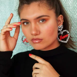Earrings^Haus Of Dizzy 'Fierce' Zebra Print Heart Earrings