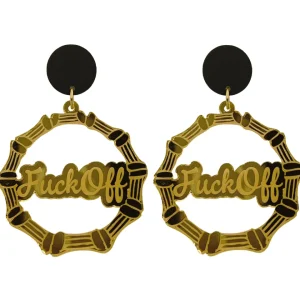 Bamboo Hoops | Earrings^Haus Of Dizzy 'Fuck Off' Bamboo Hoops