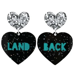 Earrings^Haus Of Dizzy 'Land Back' Black Glitter Heart Earrings