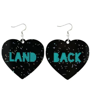 Earrings^Haus Of Dizzy 'Land Back' Black Glitter Heart Earrings