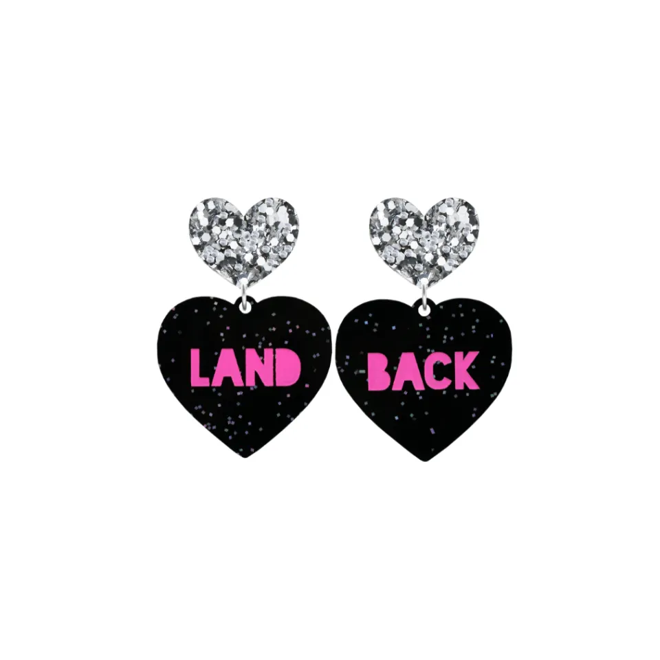 haus_of_dizzy_land_back_b_9.webp Earrings^Haus Of Dizzy 'Land Back' Black Glitter Heart Earrings