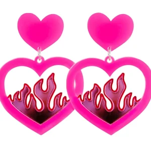 Earrings^Haus Of Dizzy Neon Flame Heart Earrings