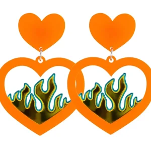Earrings^Haus Of Dizzy Neon Flame Heart Earrings
