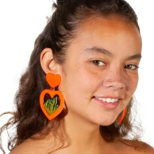 Earrings^Haus Of Dizzy Neon Flame Heart Earrings