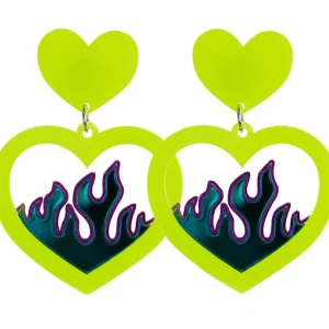 Earrings^Haus Of Dizzy Neon Flame Heart Earrings