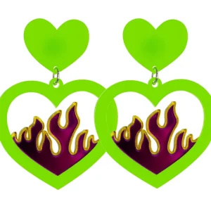 Earrings^Haus Of Dizzy Neon Flame Heart Earrings