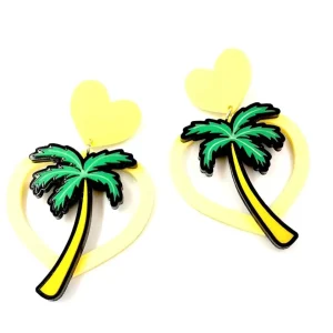Earrings^Haus Of Dizzy Pastel Hawaiian Heart Palm Earrings