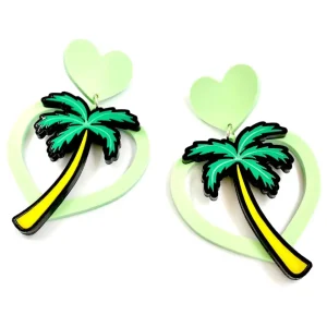 Earrings^Haus Of Dizzy Pastel Hawaiian Heart Palm Earrings