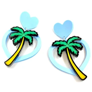 Earrings^Haus Of Dizzy Pastel Hawaiian Heart Palm Earrings