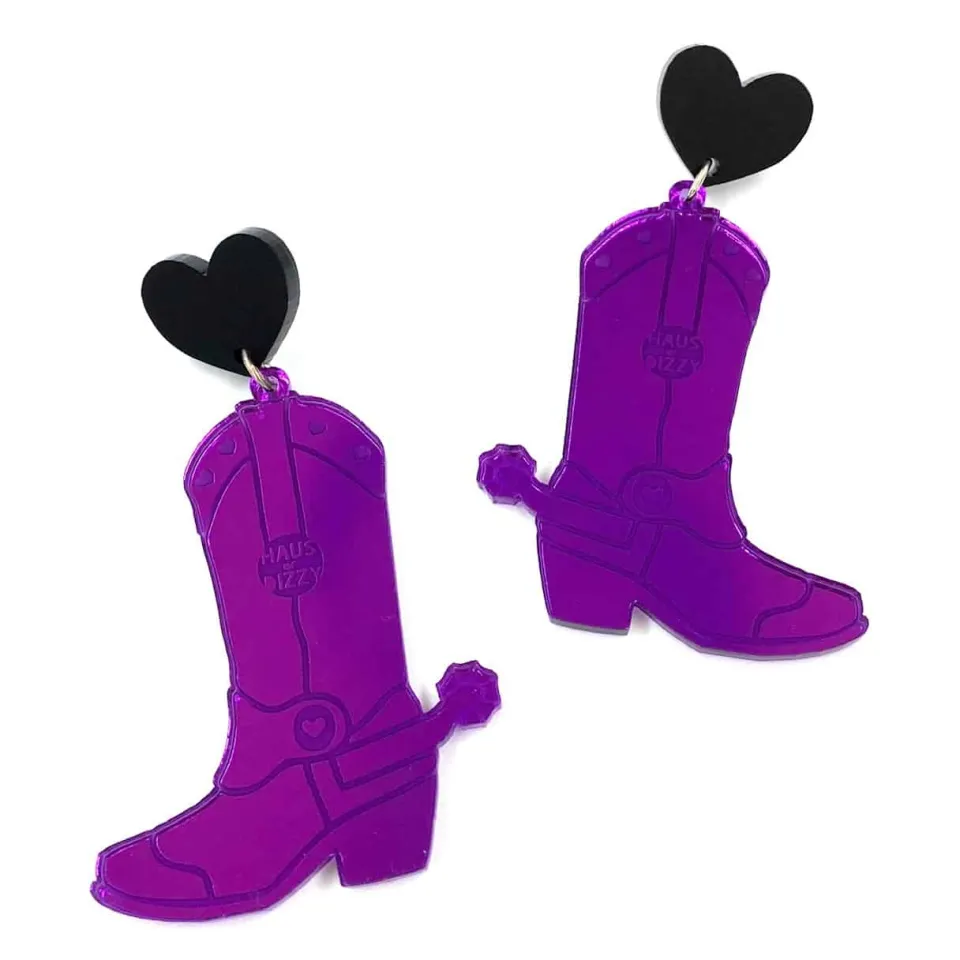 haus_of_dizzy_pony_up_cow_0.webp Earrings^Haus Of Dizzy 'Pony Up' Cowgirl Boot Earrings