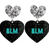 Earrings^Haus Of Dizzy 'PROTEST' in 'BLM' Black Glitter Heart Earrings