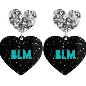 Earrings^Haus Of Dizzy 'PROTEST' in 'BLM' Black Glitter Heart Earrings