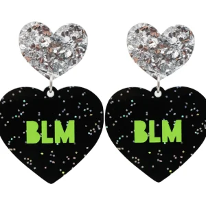 Earrings^Haus Of Dizzy 'PROTEST' in 'BLM' Black Glitter Heart Earrings