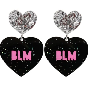 Earrings^Haus Of Dizzy 'PROTEST' in 'BLM' Black Glitter Heart Earrings