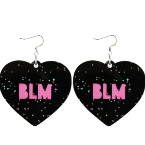 Earrings^Haus Of Dizzy 'PROTEST' in 'BLM' Black Glitter Heart Earrings