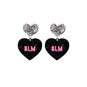 Earrings^Haus Of Dizzy 'PROTEST' in 'BLM' Black Glitter Heart Earrings