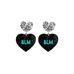 Earrings^Haus Of Dizzy 'PROTEST' in 'BLM' Black Glitter Heart Earrings