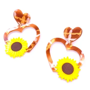 Earrings^Haus Of Dizzy Sunflower Plaid Heart Earrings ?