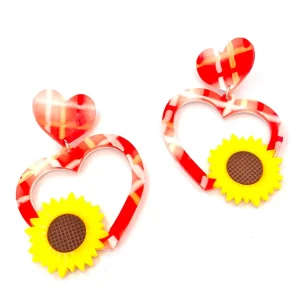 Earrings^Haus Of Dizzy Sunflower Plaid Heart Earrings ?