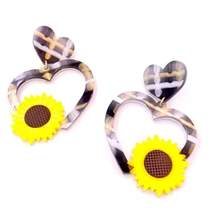 Earrings^Haus Of Dizzy Sunflower Plaid Heart Earrings ?