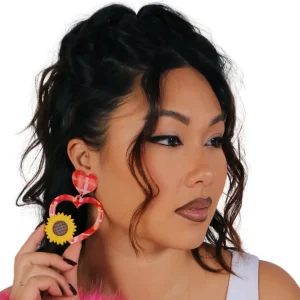 Earrings^Haus Of Dizzy Sunflower Plaid Heart Earrings ?