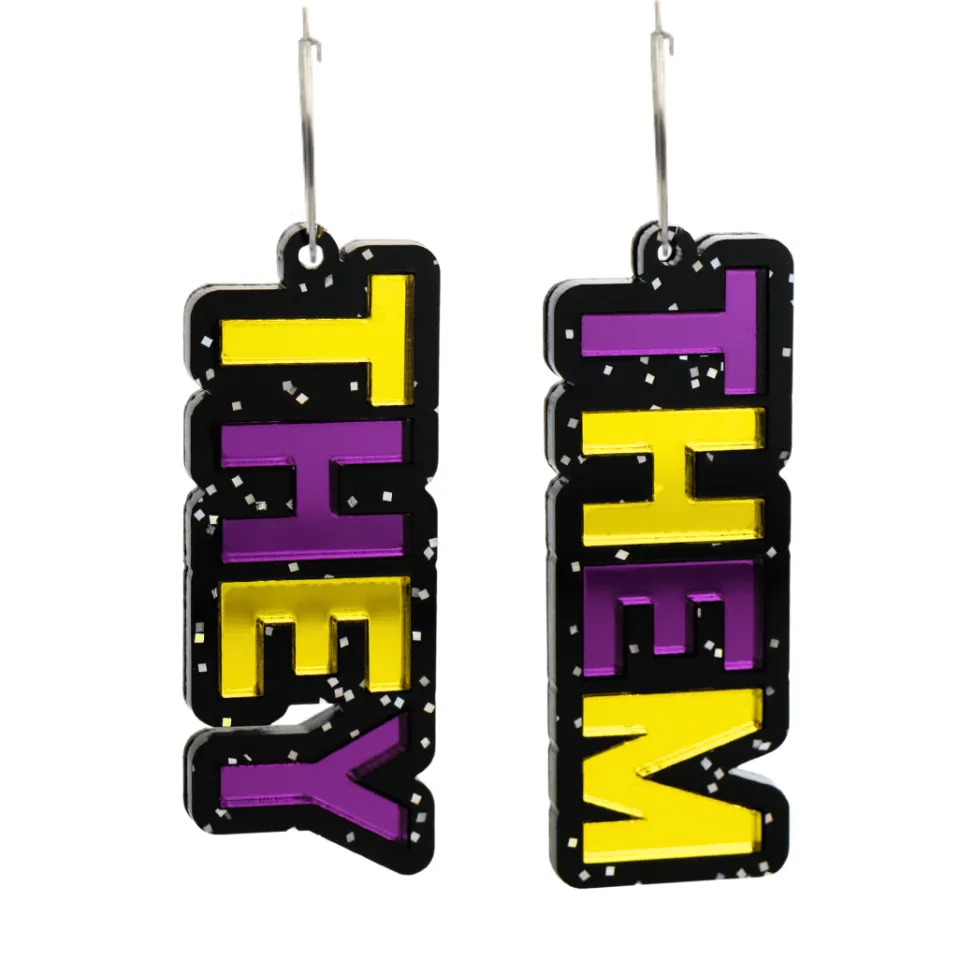 haus_of_dizzy_they_them_p_1.webp Earrings | Stacked Earrings^Haus Of Dizzy 'They Them' Pronoun Stacked Mirror Earrings